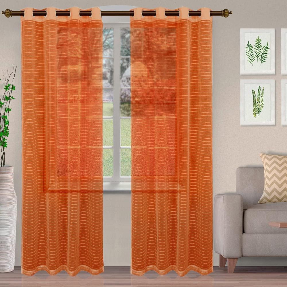 imageSuperior Natural Light Filtering Sheer Curtain Panels 8 Grommets Window Treatments Drapes Kitchen Office Bed Living Room Windows Jackson Striped Sheer Curtains Set of 2 52quot x 63quot IvoryOrange