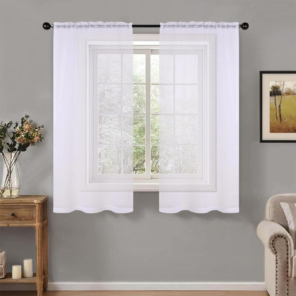imageSuperior Natural Light Filtering Sheer Curtain Panels 8 Grommets Window Treatments Drapes Kitchen Office Bed Living Room Windows Jackson Striped Sheer Curtains Set of 2 52quot x 63quot IvoryWhite