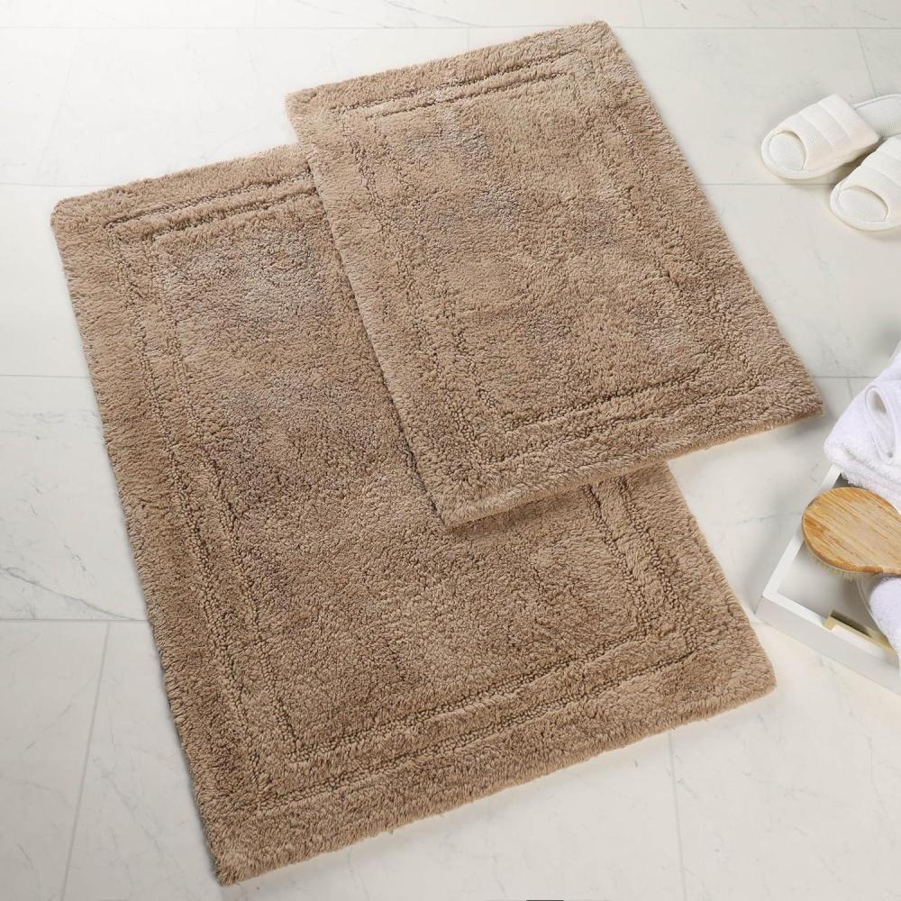 imageSuperior NonSlip 2 Piece Bath Rug Set Ultra Plush Soft and Absorbent 100 Combed Cotton Pile  Traditional Oval Bath Mat Set RustLatte
