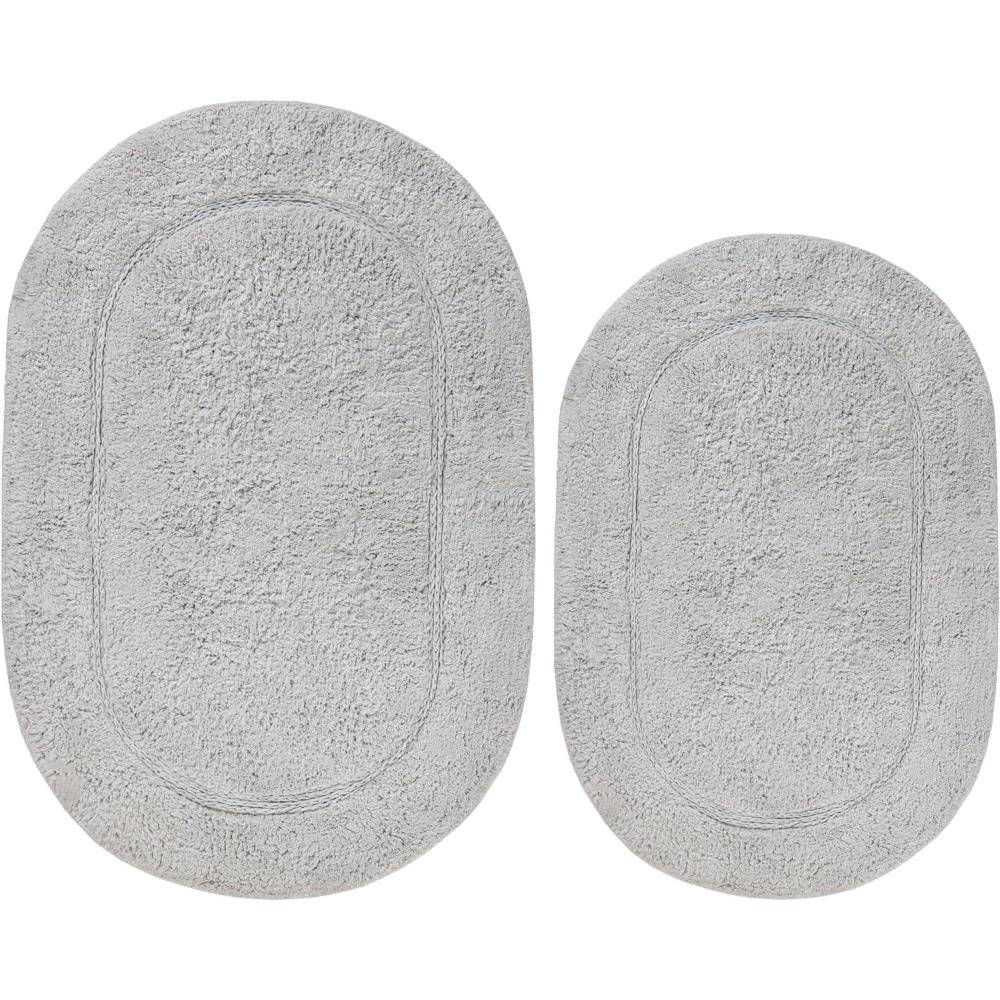 imageSuperior NonSlip 2 Piece Bath Rug Set Ultra Plush Soft and Absorbent 100 Combed Cotton Pile  Traditional Oval Bath Mat Set RustSilver  Oval