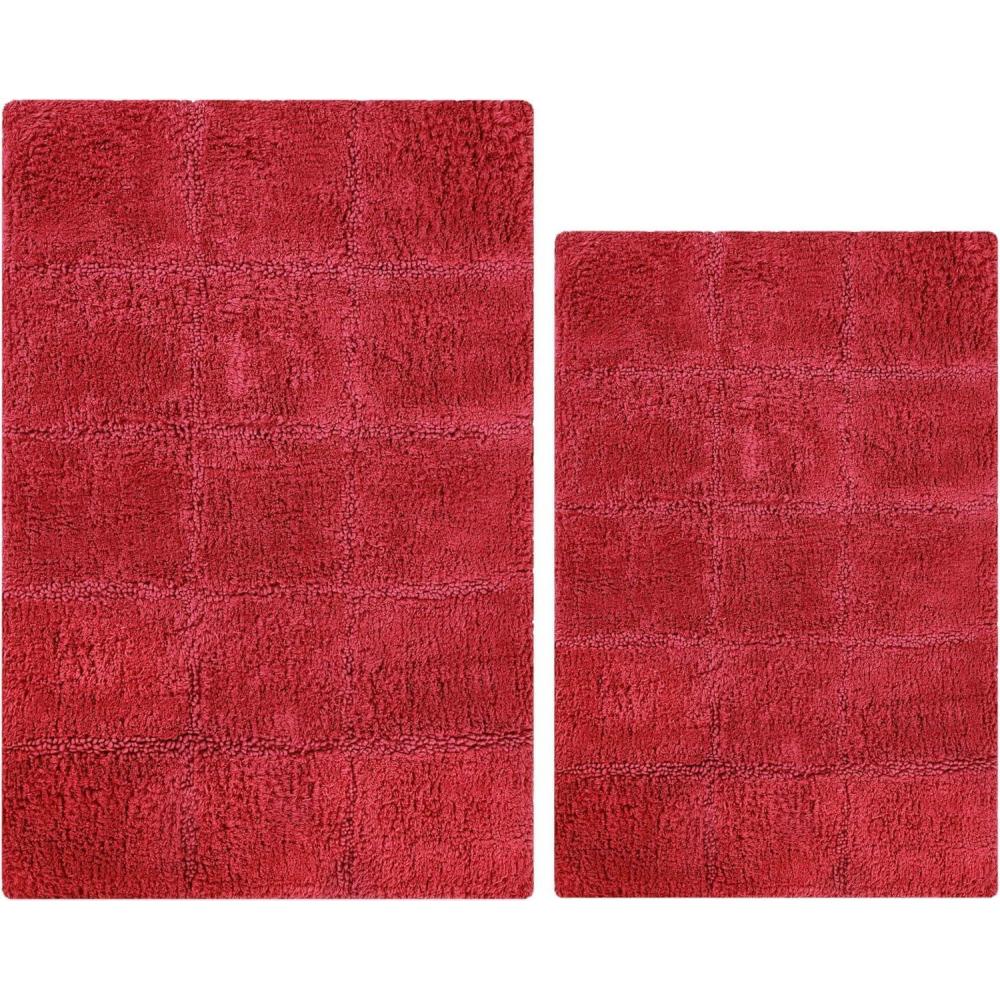 imageSuperior NonSlip Cotton Checkered Bath Rug Set with Spray Latex Backing 20quot x 30quot 24quot x 36quot 2Pieces IvoryBurgundy  Chk