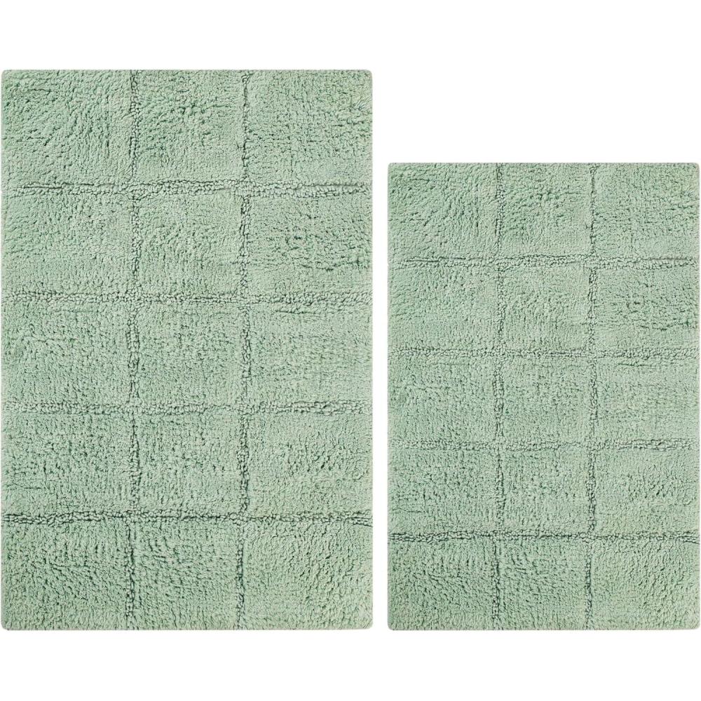 imageSuperior NonSlip Cotton Checkered Bath Rug Set with Spray Latex Backing 20quot x 30quot 24quot x 36quot 2Pieces IvorySage  Chk