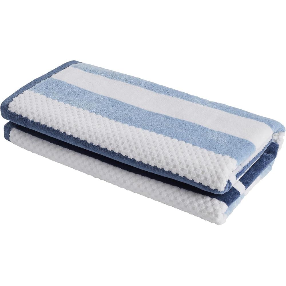 imageSuperior Oversized 2Piece Beach Towel Set  Quick Drying Cotton Beach Towels Cape May Striped Summer Towel for Beach Pool and Jacuzzi Swim Towel for Kids and Adults 34quot x 64quot PearDusky Blue