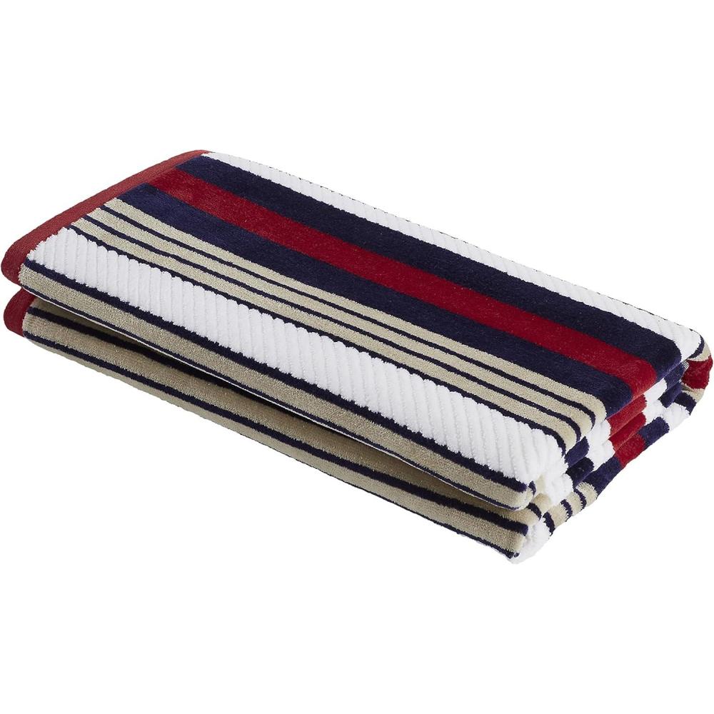 imageSuperior Oversized 2Piece Beach Towel Set  Quick Drying Cotton Beach Towels Cape May Striped Summer Towel for Beach Pool and Jacuzzi Swim Towel for Kids and Adults 34quot x 64quot PearRope  Red