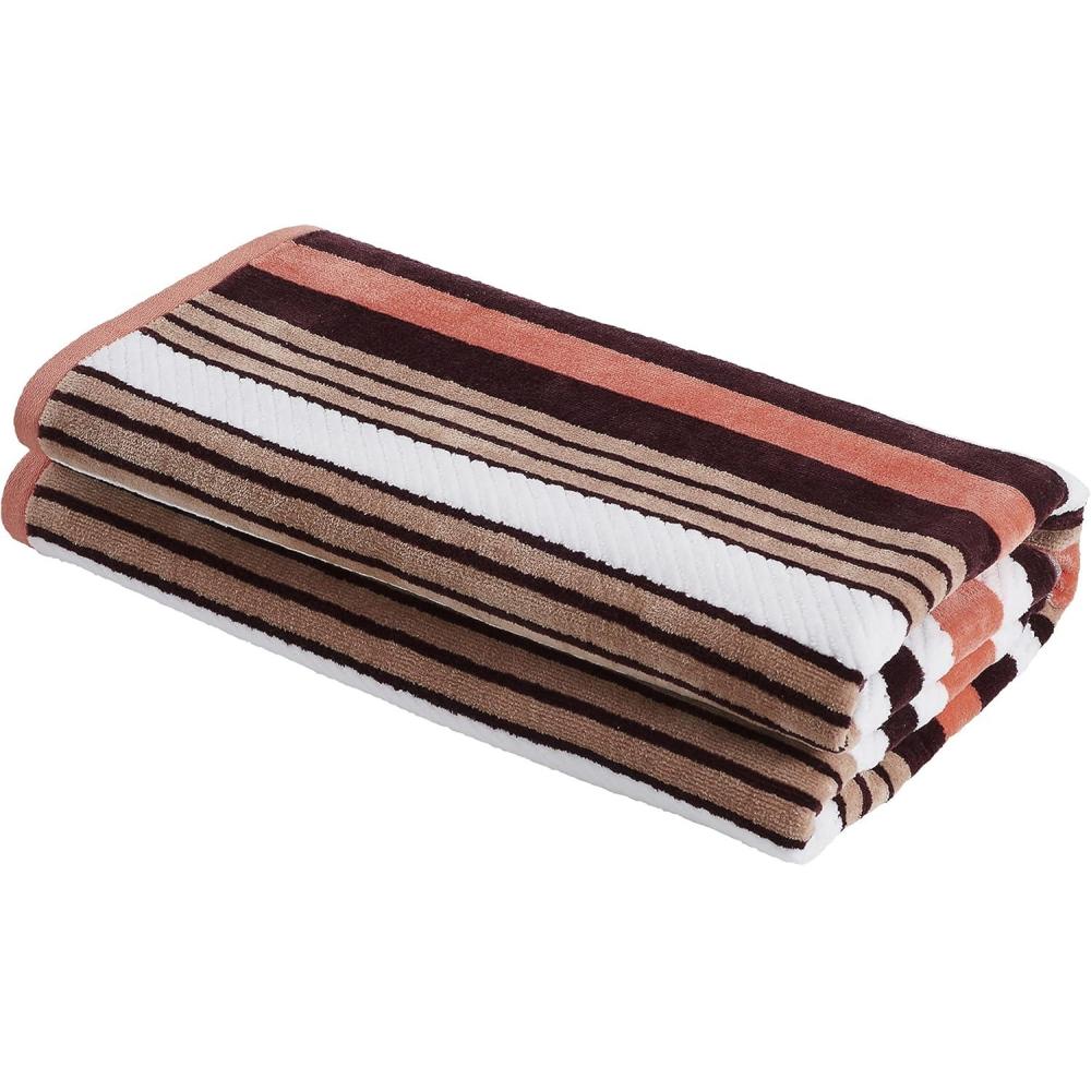 imageSuperior Oversized 2Piece Beach Towel Set  Quick Drying Cotton Beach Towels Cape May Striped Summer Towel for Beach Pool and Jacuzzi Swim Towel for Kids and Adults 34quot x 64quot PearEmberglow