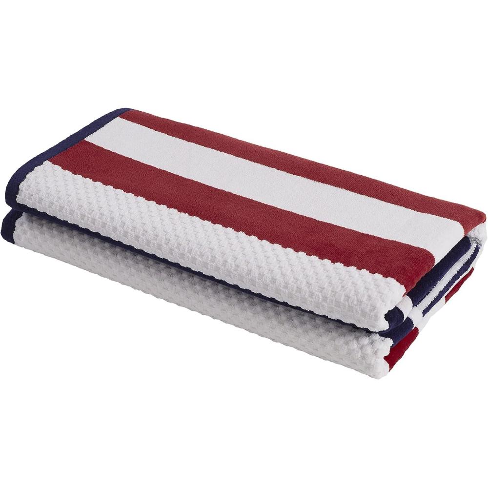 imageSuperior Oversized 2Piece Beach Towel Set  Quick Drying Cotton Beach Towels Cape May Striped Summer Towel for Beach Pool and Jacuzzi Swim Towel for Kids and Adults 34quot x 64quot PearCheckered  Navy Blue