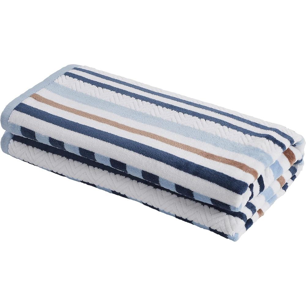 imageSuperior Oversized 2Piece Beach Towel Set  Quick Drying Cotton Beach Towels Cape May Striped Summer Towel for Beach Pool and Jacuzzi Swim Towel for Kids and Adults 34quot x 64quot PearStitch  Morning Blue