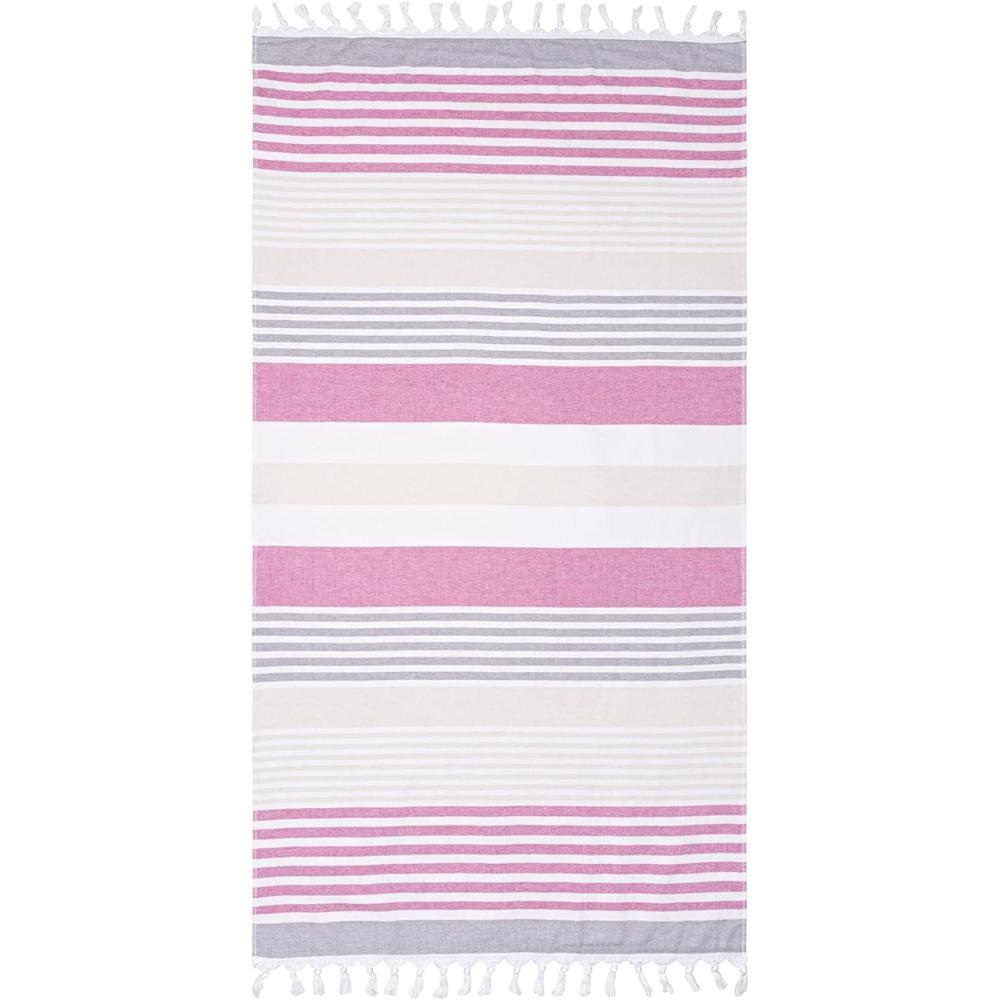imageSuperior Oversized Cotton Beach Towel for Adults and Kids Quick Drying Towels for Pool Spa Resort Hotel Camping Travel Super Absorbent Striped with Tassels Tropical Cabana Collection BlackFuschia