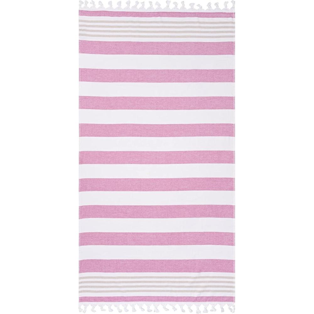 imageSuperior Oversized Cotton Beach Towel for Adults and Kids Quick Drying Towels for Pool Spa Resort Hotel Camping Travel Super Absorbent Striped with Tassels Tropical Cabana Collection BlackCerise