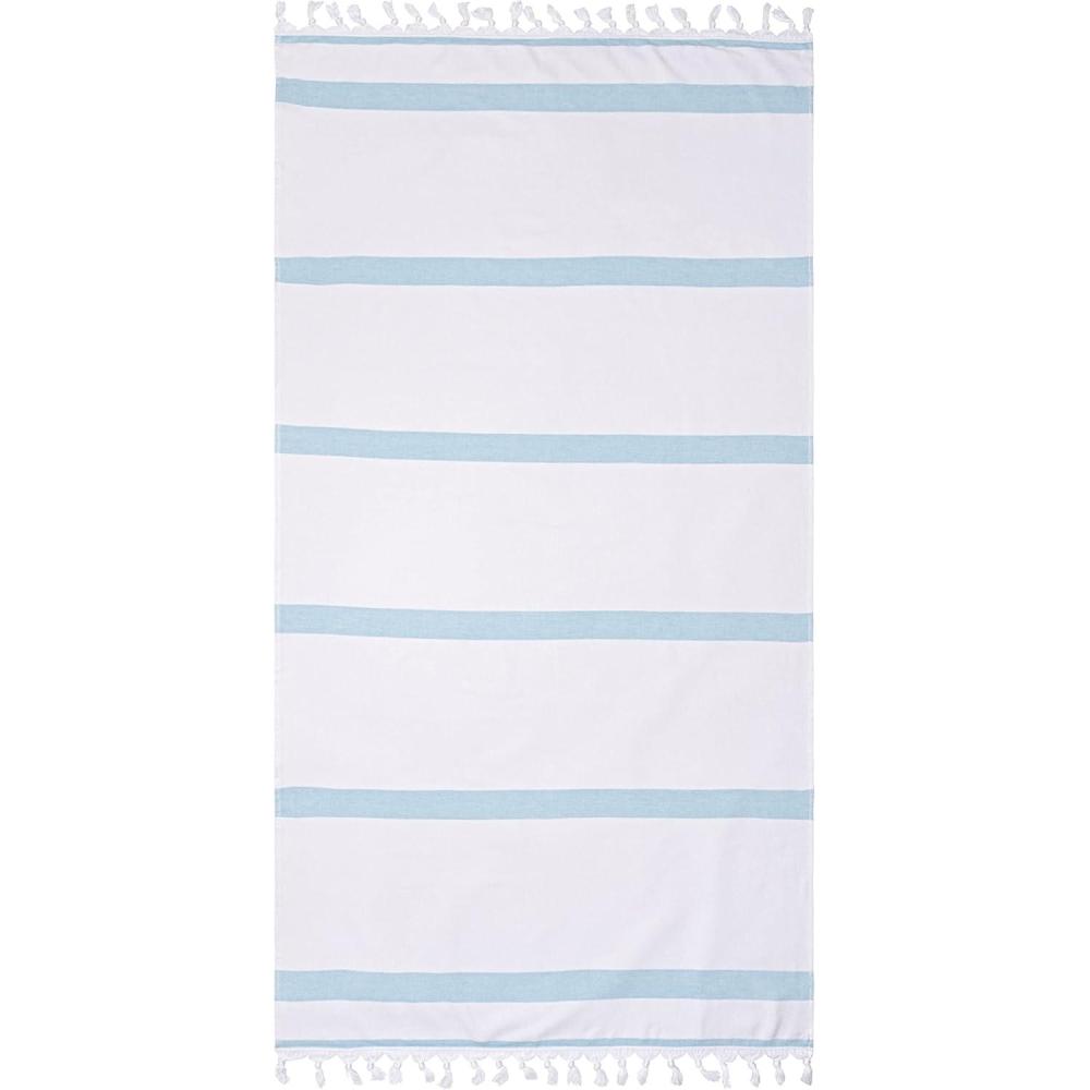 imageSuperior Oversized Cotton Beach Towel for Adults and Kids Quick Drying Towels for Pool Spa Resort Hotel Camping Travel Super Absorbent Striped with Tassels Tropical Cabana Collection BlackCyan