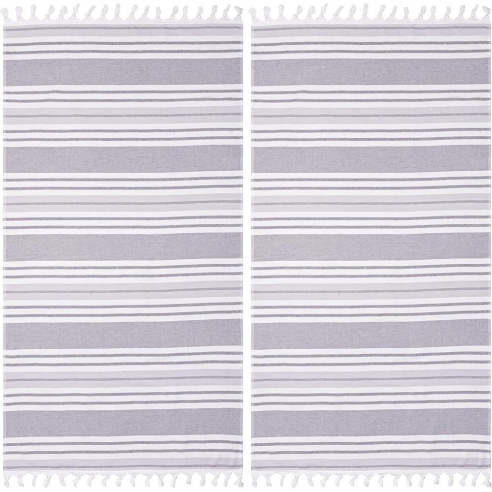 imageSuperior Oversized Cotton Beach Towel for Adults and Kids Quick Drying Towels for Pool Spa Resort Hotel Camping Travel Super Absorbent Striped with Tassels Tropical Cabana Collection BlackGrey