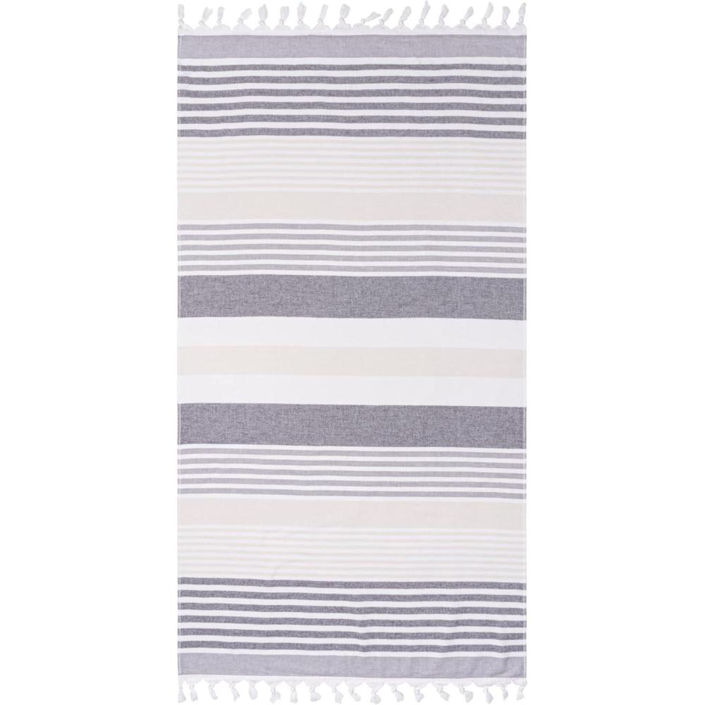 imageSuperior Oversized Cotton Beach Towel for Adults and Kids Quick Drying Towels for Pool Spa Resort Hotel Camping Travel Super Absorbent Striped with Tassels Tropical Cabana Collection BlackBlack