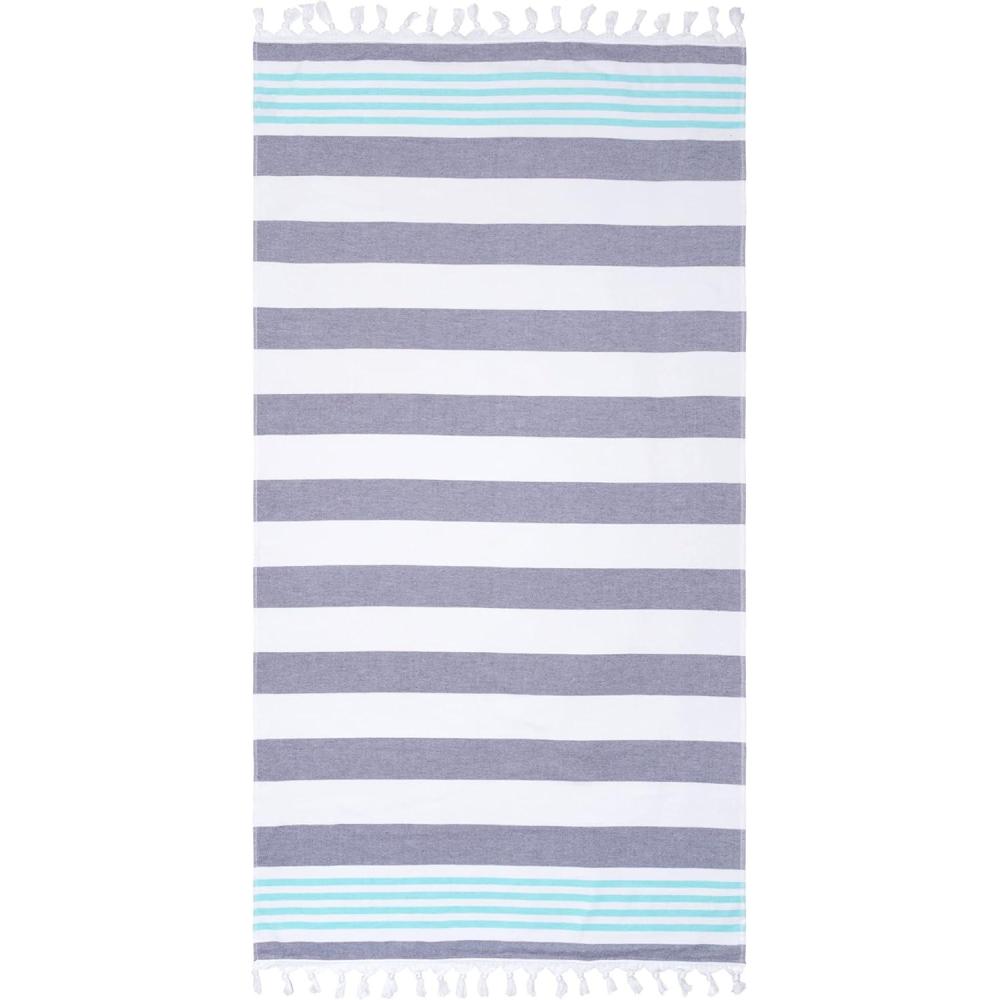 imageSuperior Oversized Cotton Beach Towel for Adults and Kids Quick Drying Towels for Pool Spa Resort Hotel Camping Travel Super Absorbent Striped with Tassels Tropical Cabana Collection BlackDusky Blue