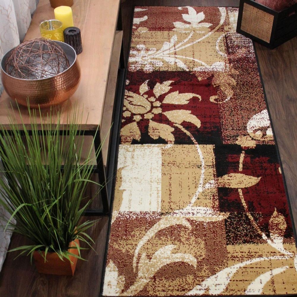 imageSuperior Pastiche Floral Patchwork NonSlip Indoor Washable Area Rug 10 x 14 BrownBurgundy