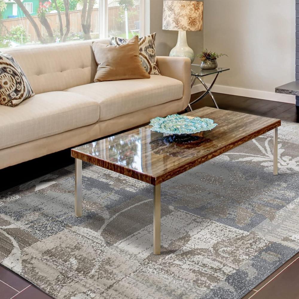 imageSuperior Pastiche Floral Patchwork NonSlip Indoor Washable Area Rug 10 x 14 BrownIvory