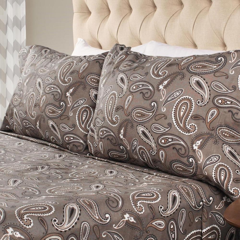 imageSuperior Premium Cotton Flannel Sheets All Season 100 Brushed Cotton Flannel Bedding 4Piece Sheet Set with Deep Fitting Pockets  Grey Paisley Queen BedGrey  Z