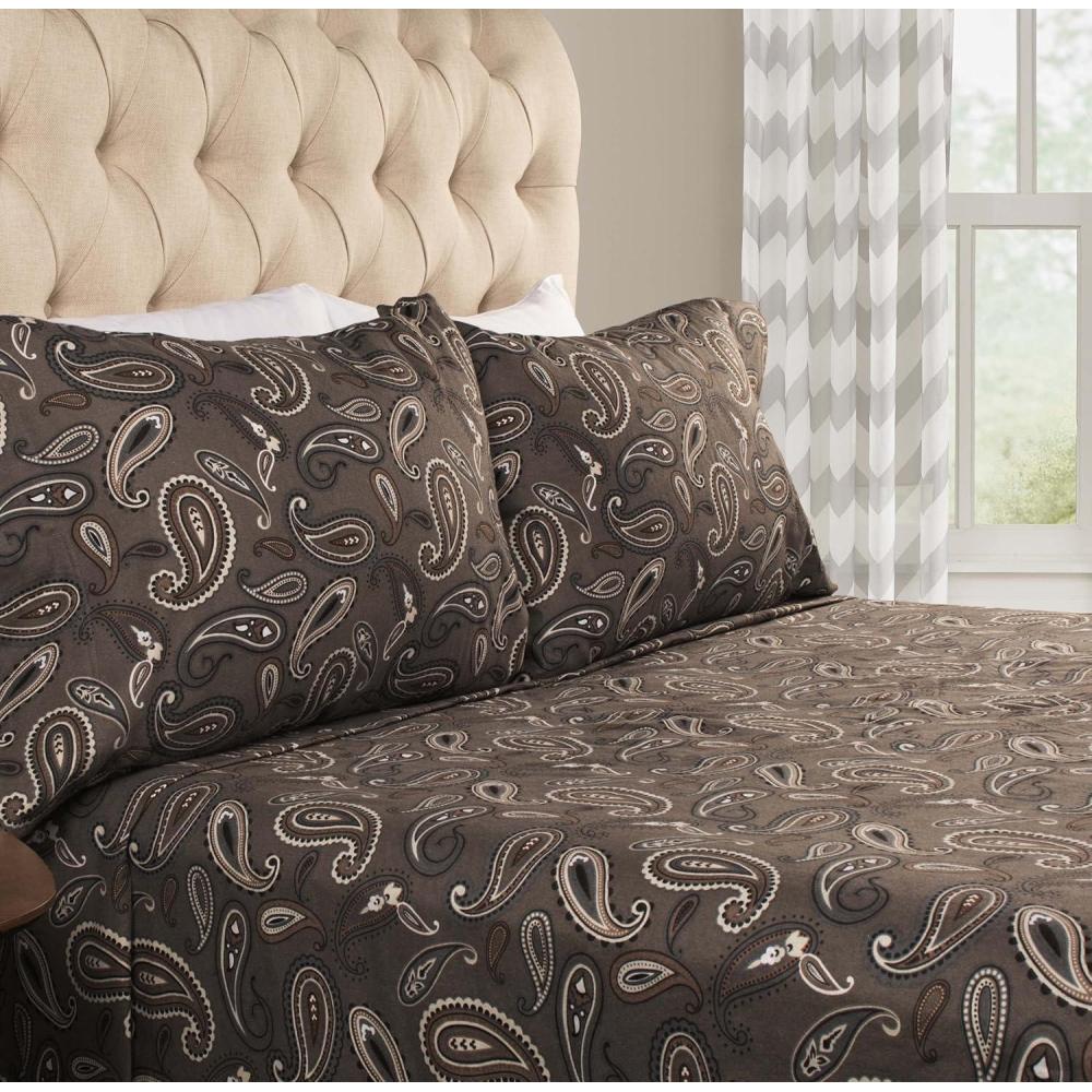 imageSuperior Premium Cotton Flannel Sheets All Season 100 Brushed Cotton Flannel Bedding 4Piece Sheet Set with Deep Fitting Pockets  Grey Paisley Queen BedCharcoal