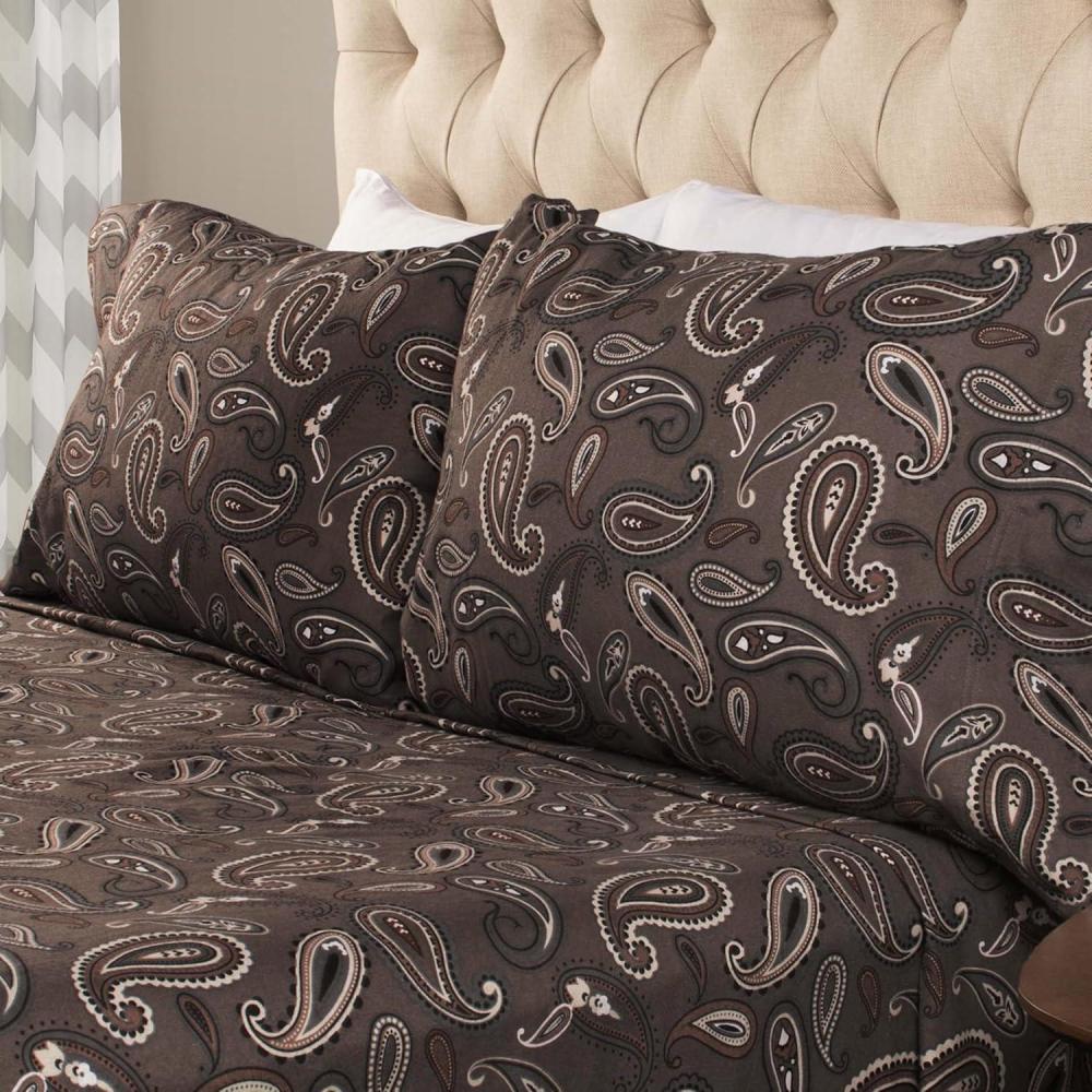 imageSuperior Premium Cotton Flannel Sheets All Season 100 Brushed Cotton Flannel Bedding 4Piece Sheet Set with Deep Fitting Pockets  Grey Paisley Queen BedCharcoal  Z