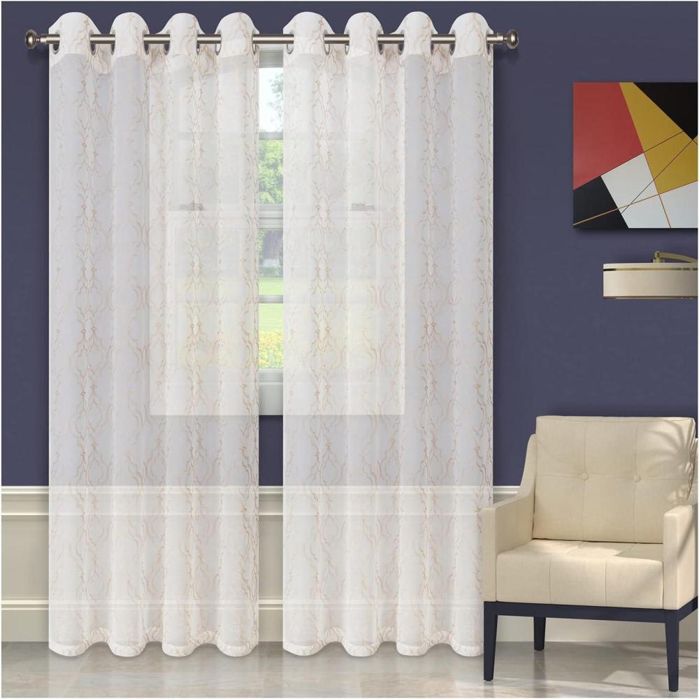 imageSuperior Quality Lightweight Embroidered Imperial Trellis Sheer Stainless Grommets Window Treatment Curtain Panel Set of 2 52quot x 96quot  WhiteChampagne