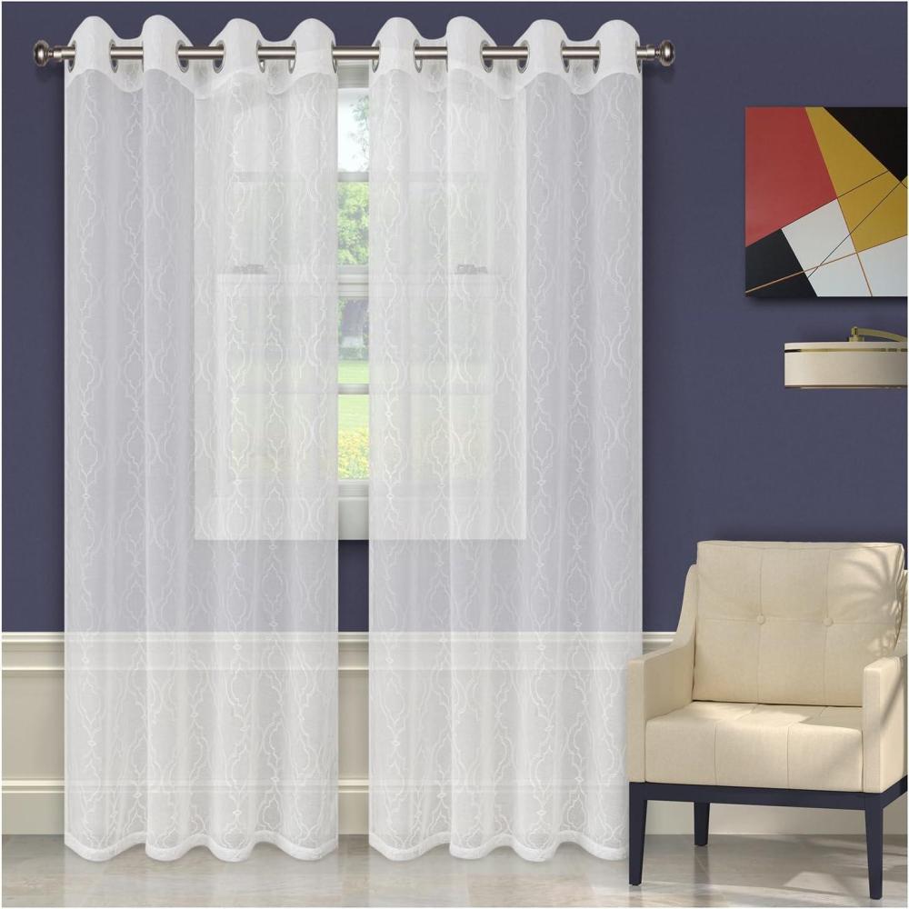 imageSuperior Quality Lightweight Embroidered Imperial Trellis Sheer Stainless Grommets Window Treatment Curtain Panel Set of 2 52quot x 96quot  WhiteWhite