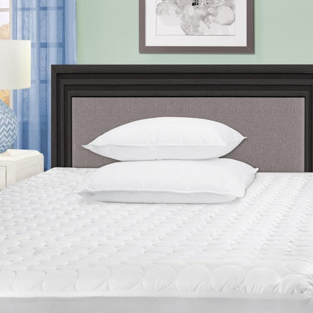 imageSuperior Quilted Mattress Pad Protector Cover Hypoallergenic Soft Quilted Microfiber Fabric Fully Elasticized Deep Pocket Skirt Accommodates 16inch Mattress White Twin SizeWhite  Z