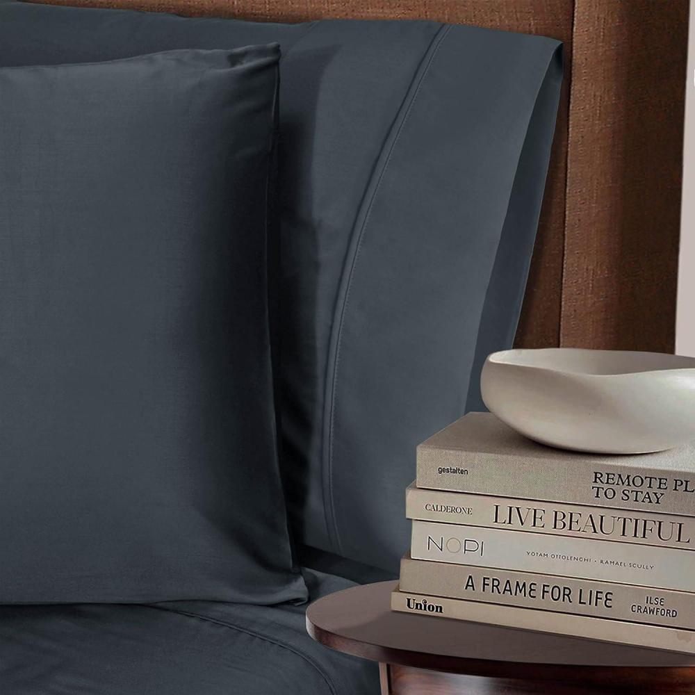 imageSuperior Rayon from Bamboo 300 Thread Pillowcase Set Lightweight Soft Pillowcases Guest Bedroom Pillow Covers Bedding Basics Bed Essentials Luxury Sateen Weave 2 Pack King GreyCharcoal