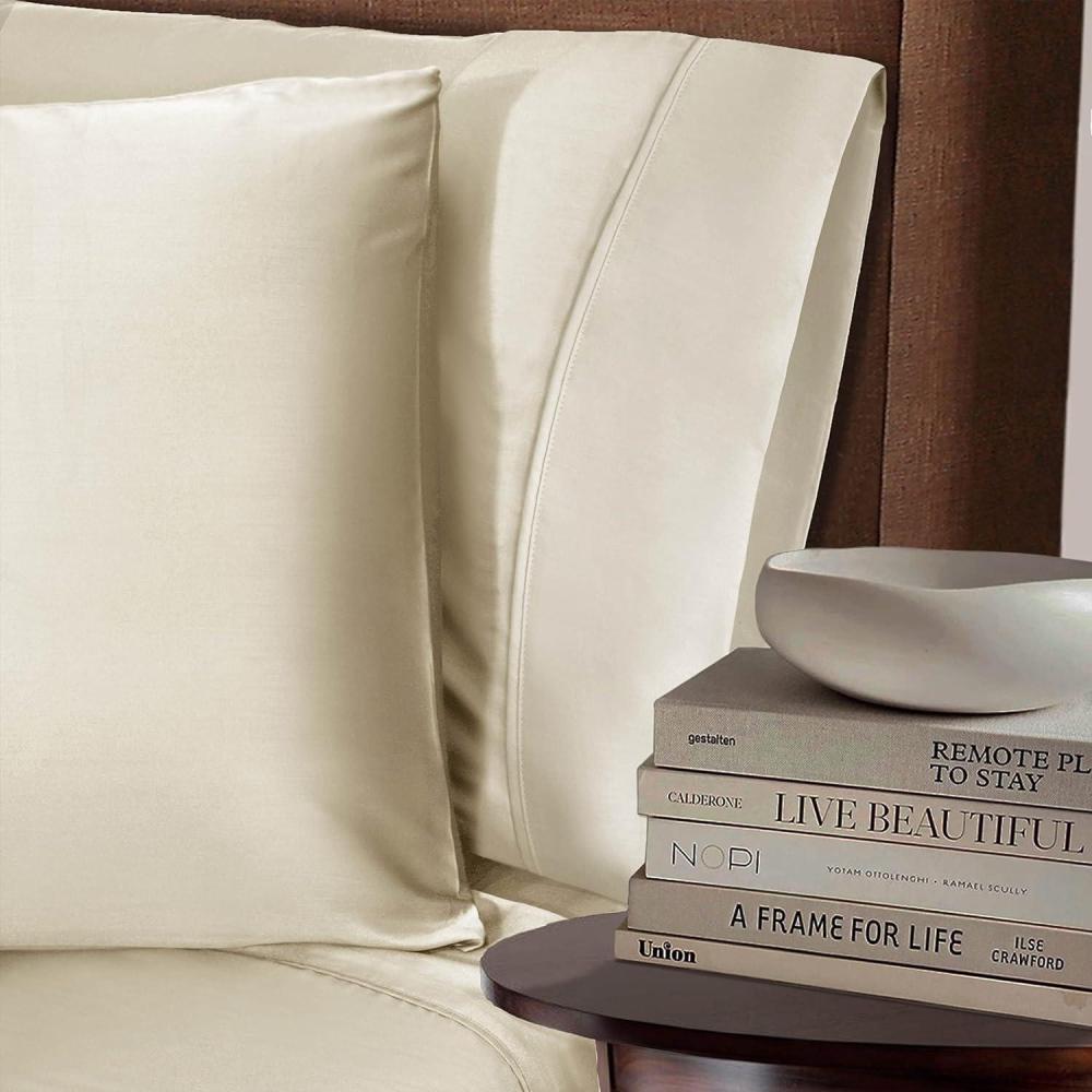 imageSuperior Rayon from Bamboo 300 Thread Pillowcase Set Lightweight Soft Pillowcases Guest Bedroom Pillow Covers Bedding Basics Bed Essentials Luxury Sateen Weave 2 Pack King GreyIvory