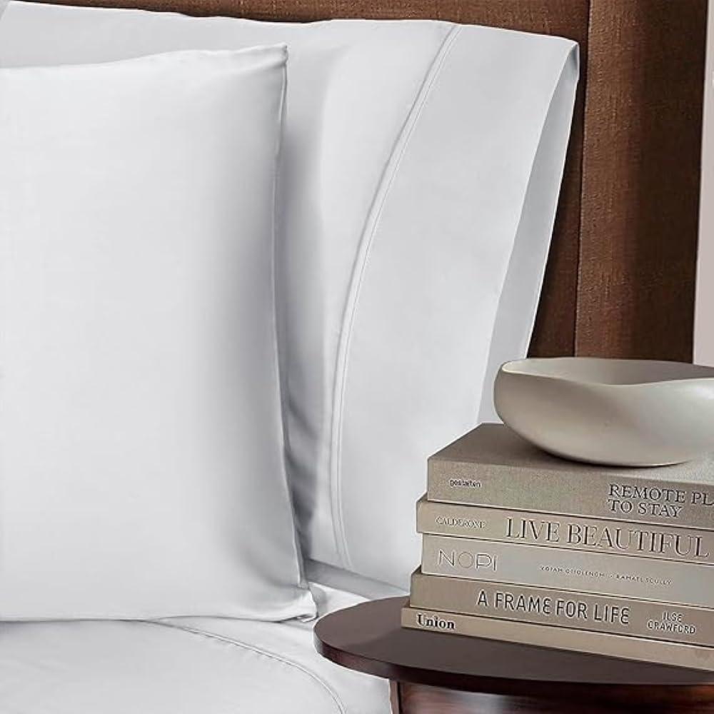 imageSuperior Rayon from Bamboo 300 Thread Pillowcase Set Lightweight Soft Pillowcases Guest Bedroom Pillow Covers Bedding Basics Bed Essentials Luxury Sateen Weave 2 Pack King GreyWhite