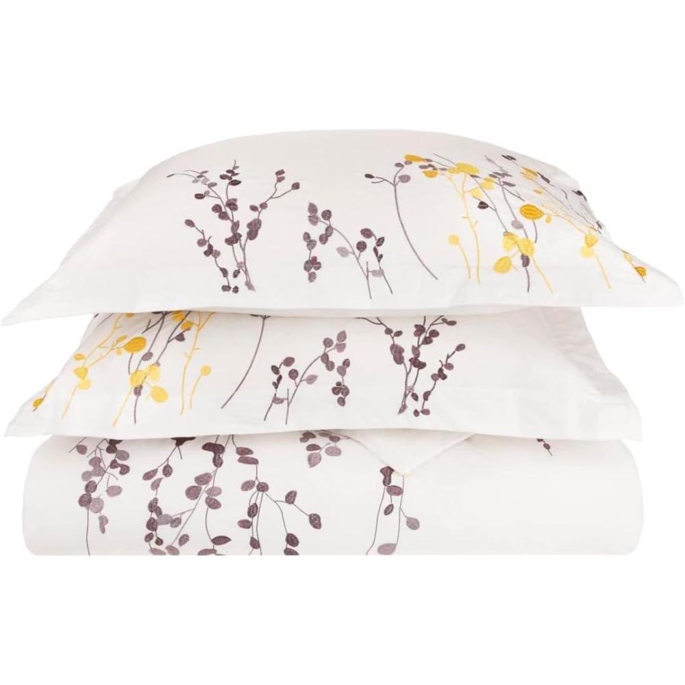 imageSuperior Reed Cotton 200 Thread Count Duvet Cover Set Comforter Cover Bedroom Essentials Embroidered Floral Leaves Includes 1 Duvet Cover with Button Closure 2 Pillow Shams KingCalifornia KingMulticolor