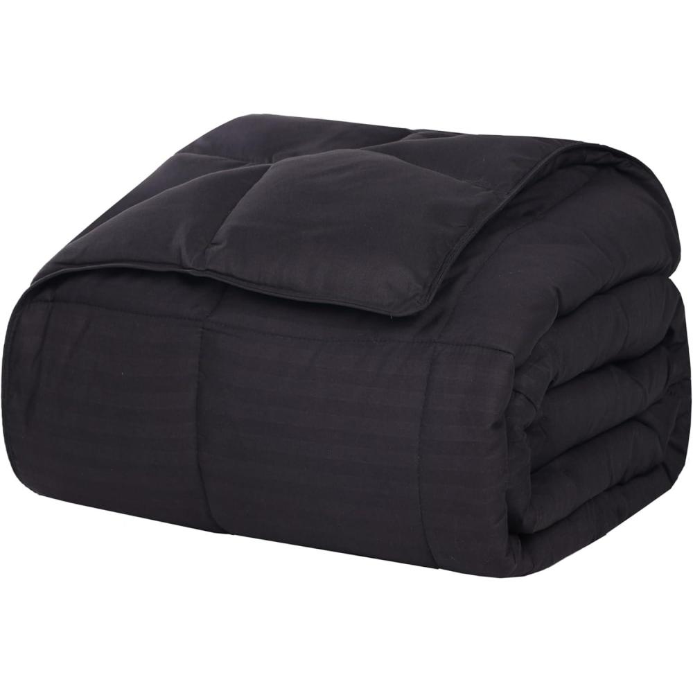 imageSuperior Reversible Down Alternative Polyfill Blanket with Striped Microfiber Shell  King GreyBlack