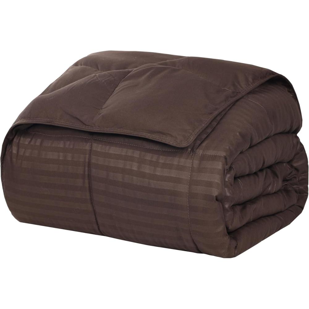 imageSuperior Reversible Down Alternative Polyfill Blanket with Striped Microfiber Shell  King GreyChocolate