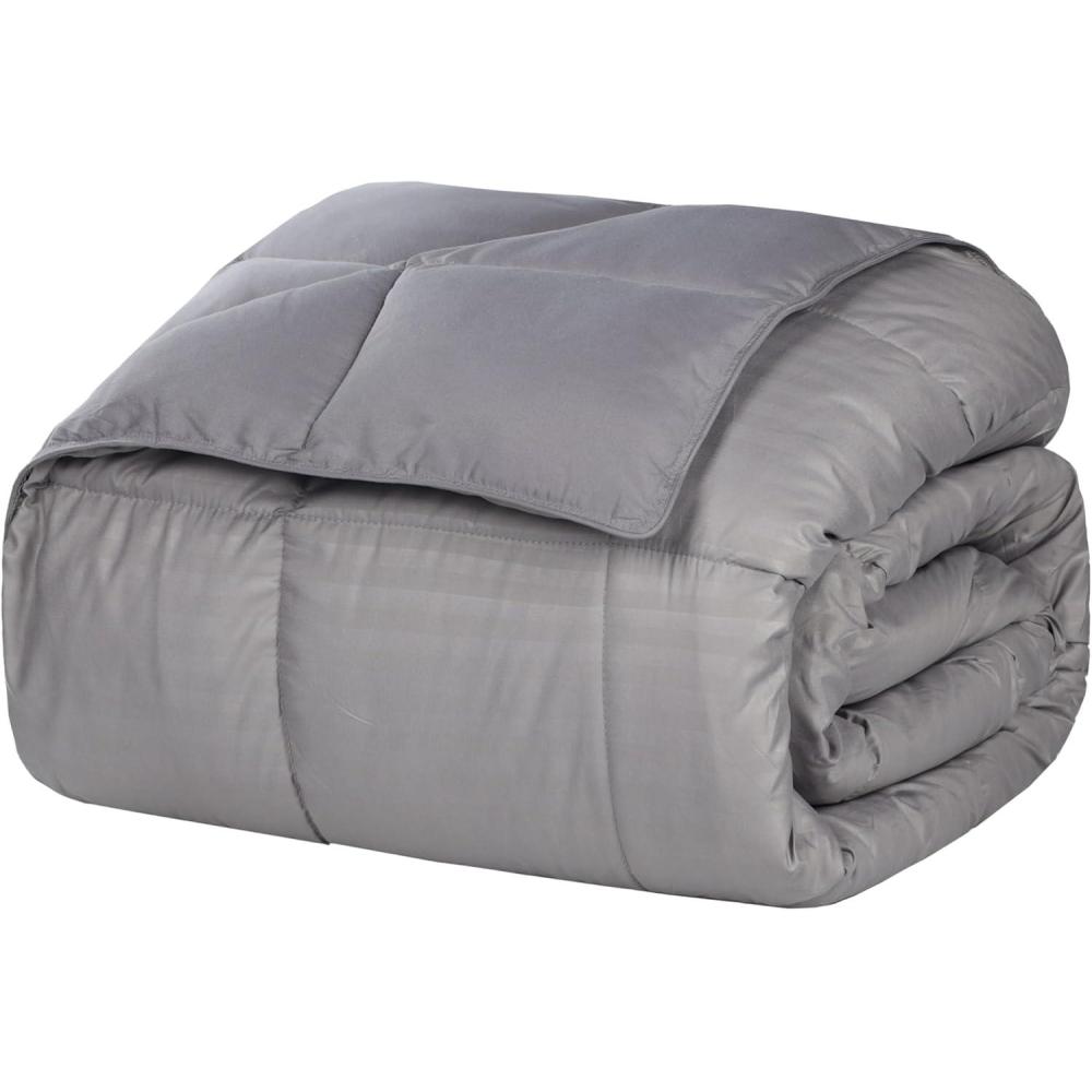 imageSuperior Reversible Down Alternative Polyfill Blanket with Striped Microfiber Shell  King GreyGray