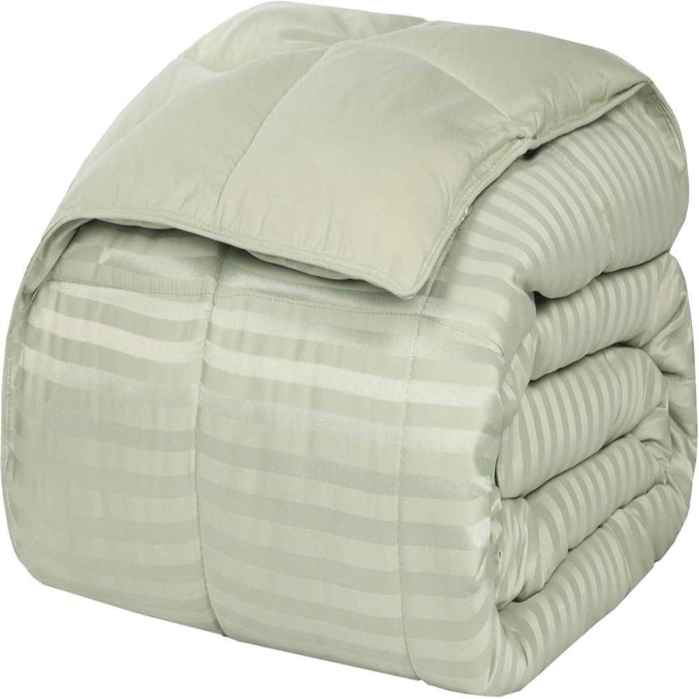 imageSuperior Reversible Down Alternative Polyfill Blanket with Striped Microfiber Shell  King GreySage