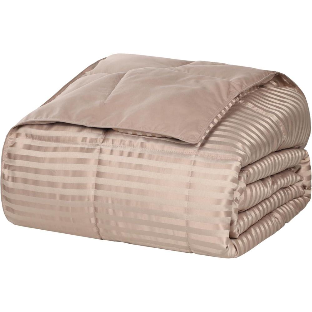 imageSuperior Reversible Down Alternative Polyfill Blanket with Striped Microfiber Shell  King GreyTaupe