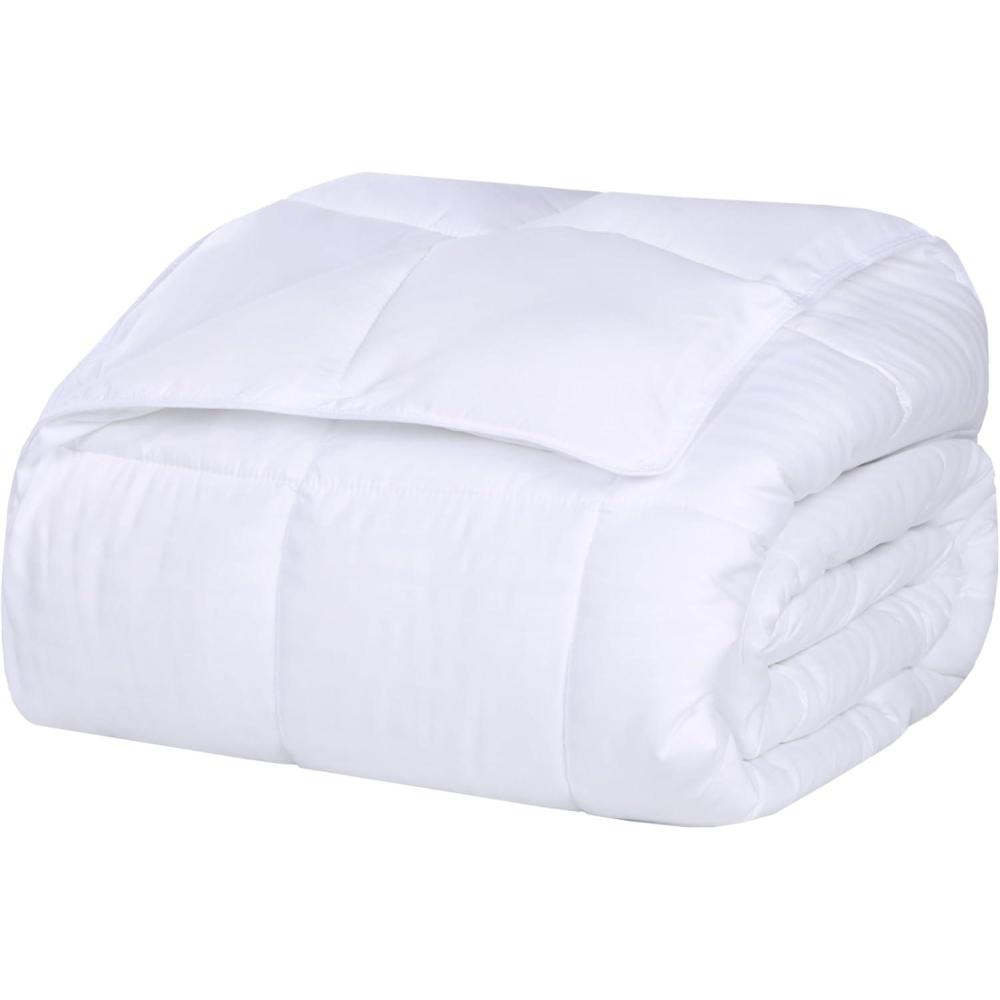 imageSuperior Reversible Down Alternative Polyfill Blanket with Striped Microfiber Shell  King GreyWhite