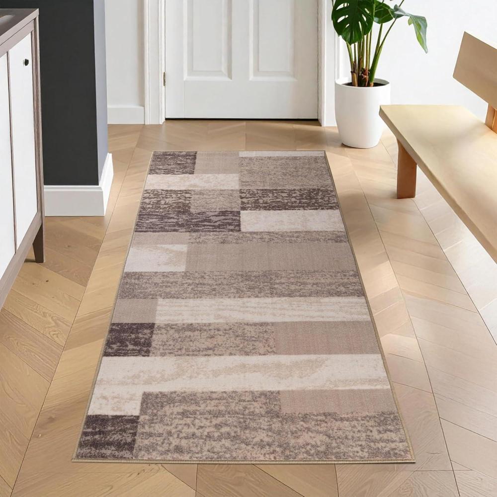 imageSuperior Rockwood Modern Geometric Washable Indoor Runner Rug Machine Washable Rugs for Bedroom Living Room Dining Kitchen Floors Flexible Cotton Backing Easy Clean 2 7quot x 6 Blue  TaupeBeige