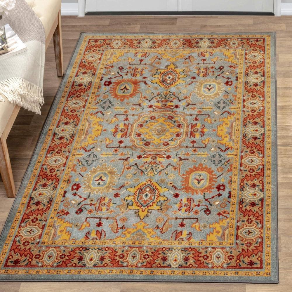 imageSuperior Rylstone Rustic Tribal Medallion Indoor Area Rug for Living Room Bedroom Office Kitchen Dining Washable Rugs Foam Backing Hadar CollectionMac 2 x 3 BlueMulticolor