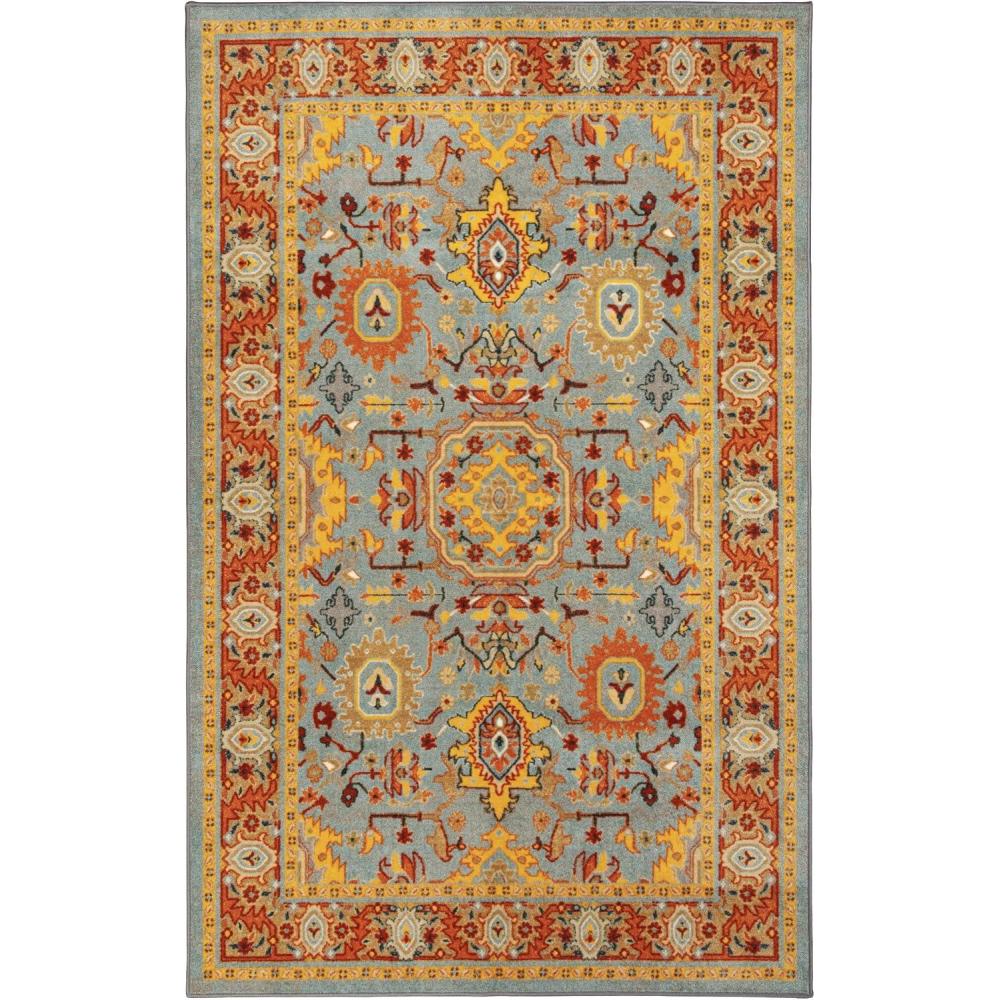 imageSuperior Rylstone Rustic Tribal Medallion Indoor Area Rug for Living Room Bedroom Office Kitchen Dining Washable Rugs Foam Backing Hadar CollectionMac 2 x 3 BlueMulticolored