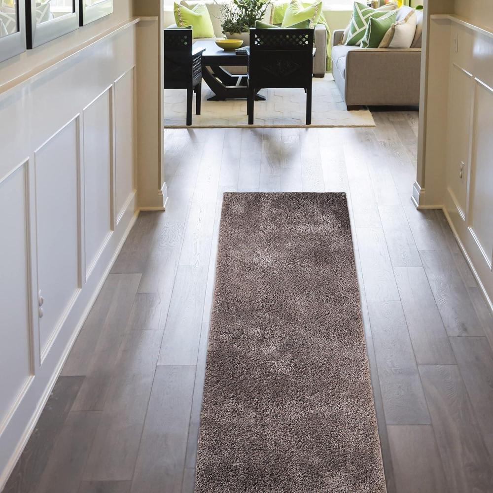 imageSuperior Shag Indoor Runner Rug NonSlip Backing Plush Solid Rugs for Entryway Kitchen Dorm Hallway Playroom Floor Decor Berlin Shag Collection 2 7quot x 8 TaupeTaupe  Z