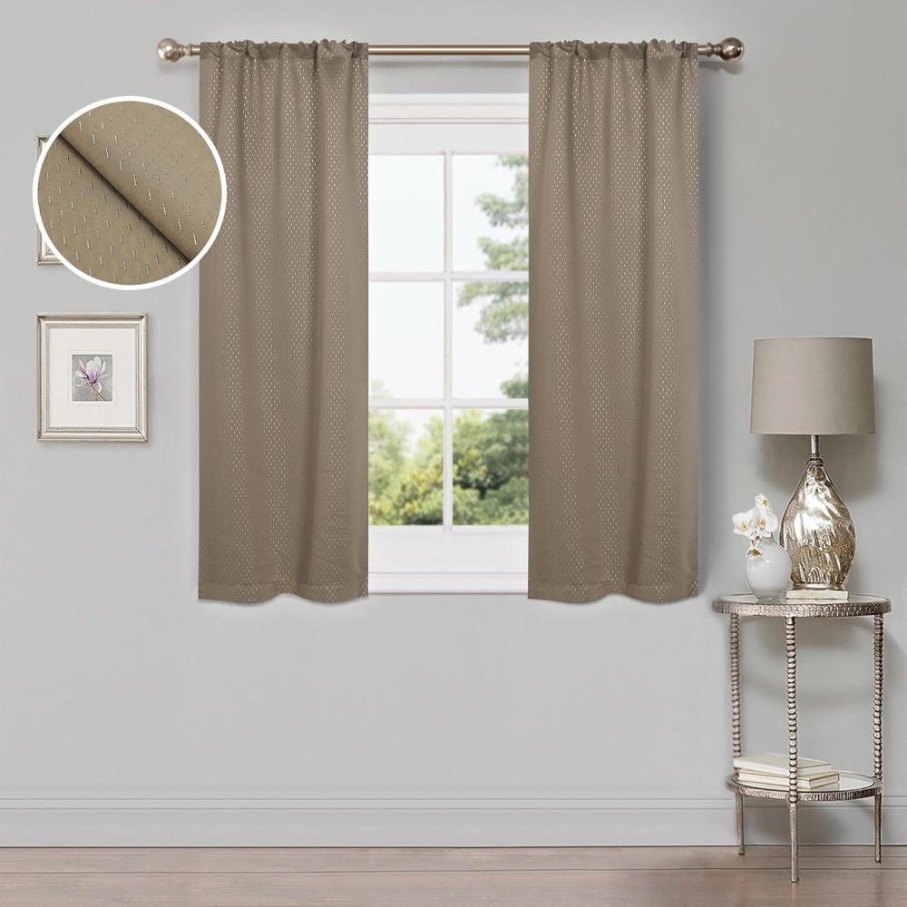 imageSuperior Shimmer Blackout Curtain Set of 2 Thermal Insulated Panel Pair with Grommet Top Header Chic Metallic Embellished Room Darkening Drapes Available in 4 Lengths  Navy 52 x 63 eachOlive Green