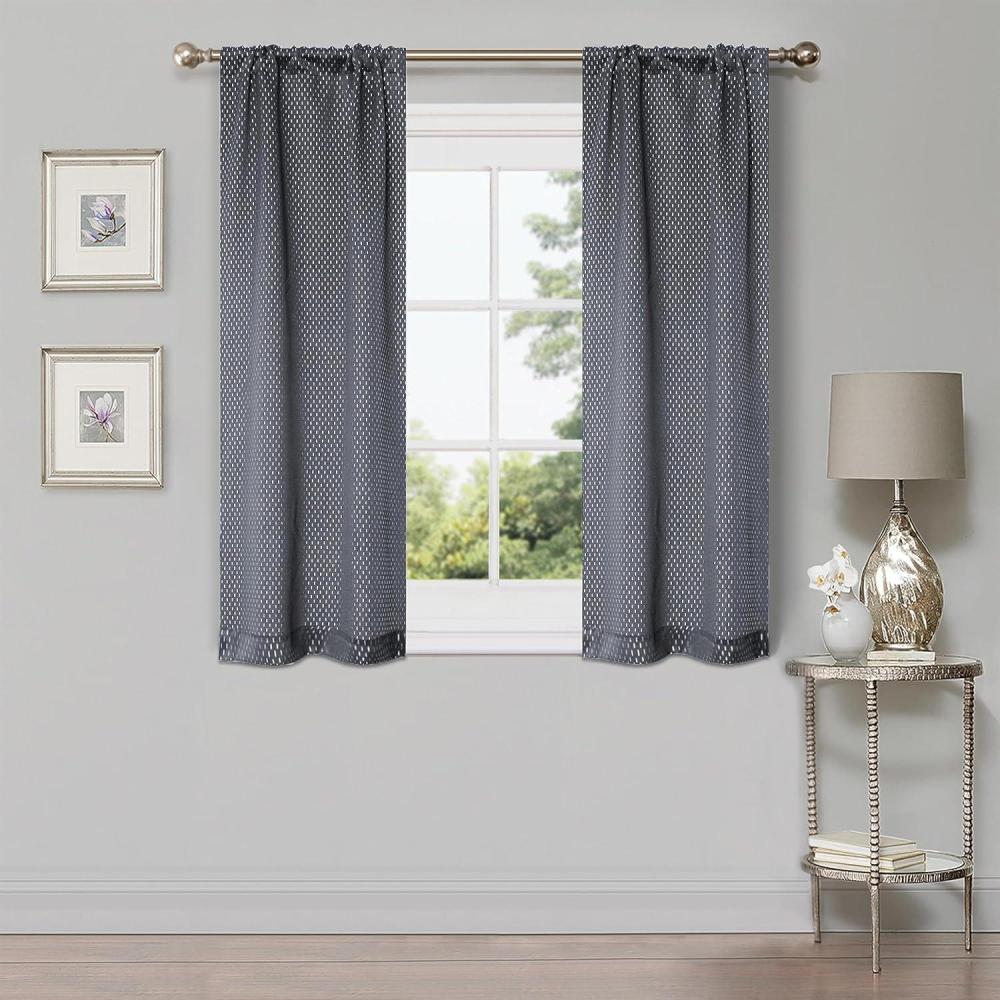 imageSuperior Shimmer Blackout Curtain Set of 2 Thermal Insulated Panel Pair with Grommet Top Header Chic Metallic Embellished Room Darkening Drapes Available in 4 Lengths  Navy 52 x 63 eachSilver