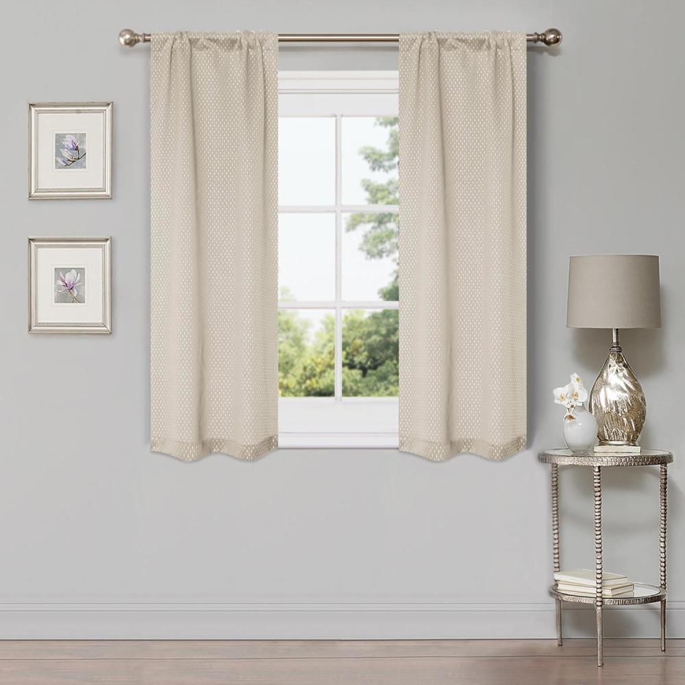 imageSuperior Shimmer Blackout Curtain Set of 2 Thermal Insulated Panel Pair with Grommet Top Header Chic Metallic Embellished Room Darkening Drapes Available in 4 Lengths  Navy 52 x 63 eachIvory