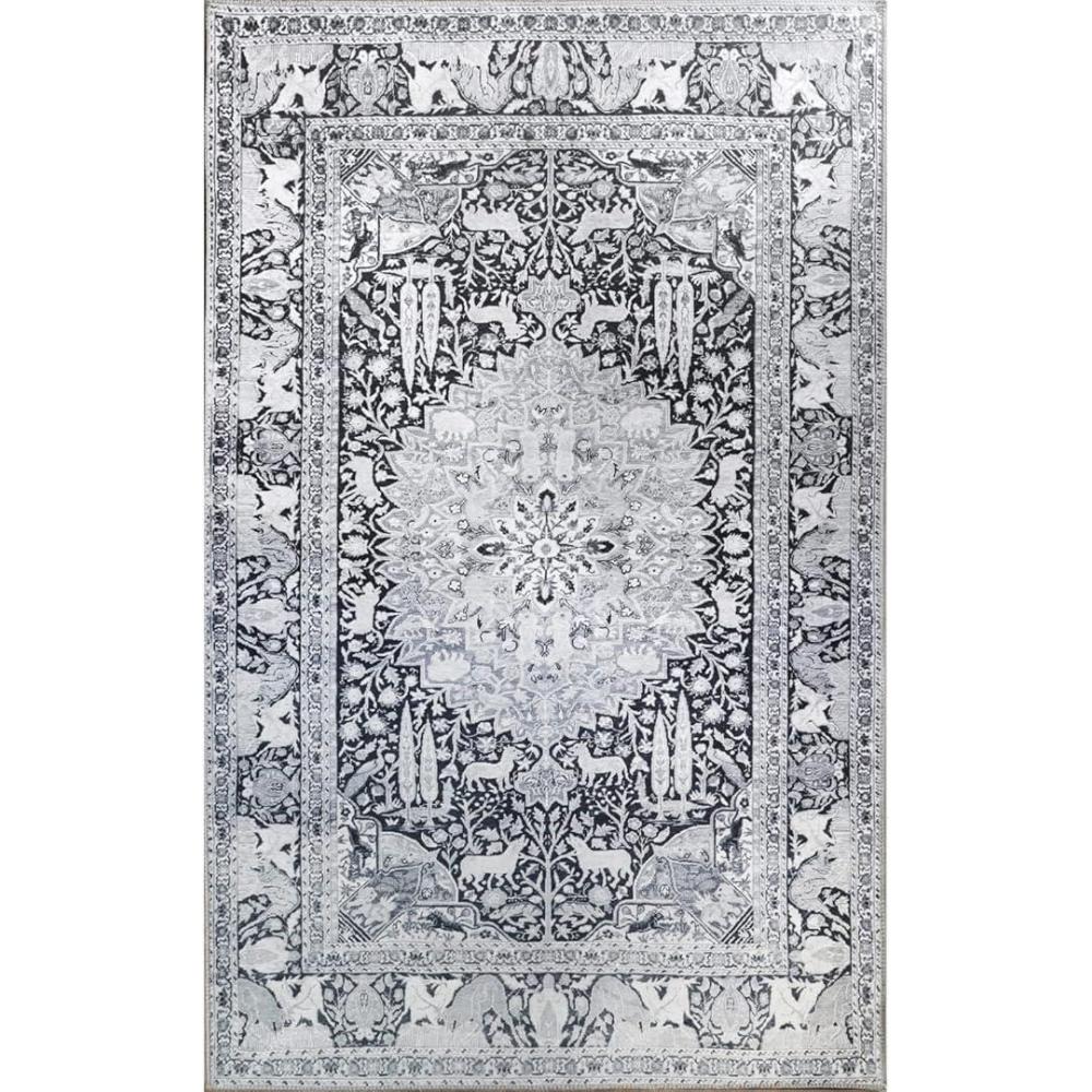 imageSuperior Small Indoor Area Rug Modern Floor Decor for LivingDining Bedroom Kitchen Office Entry FlatWeave Medallion Wildlife Cotton Backing Copley Collection 3 6quot x 5 6quot BrownCharcoal