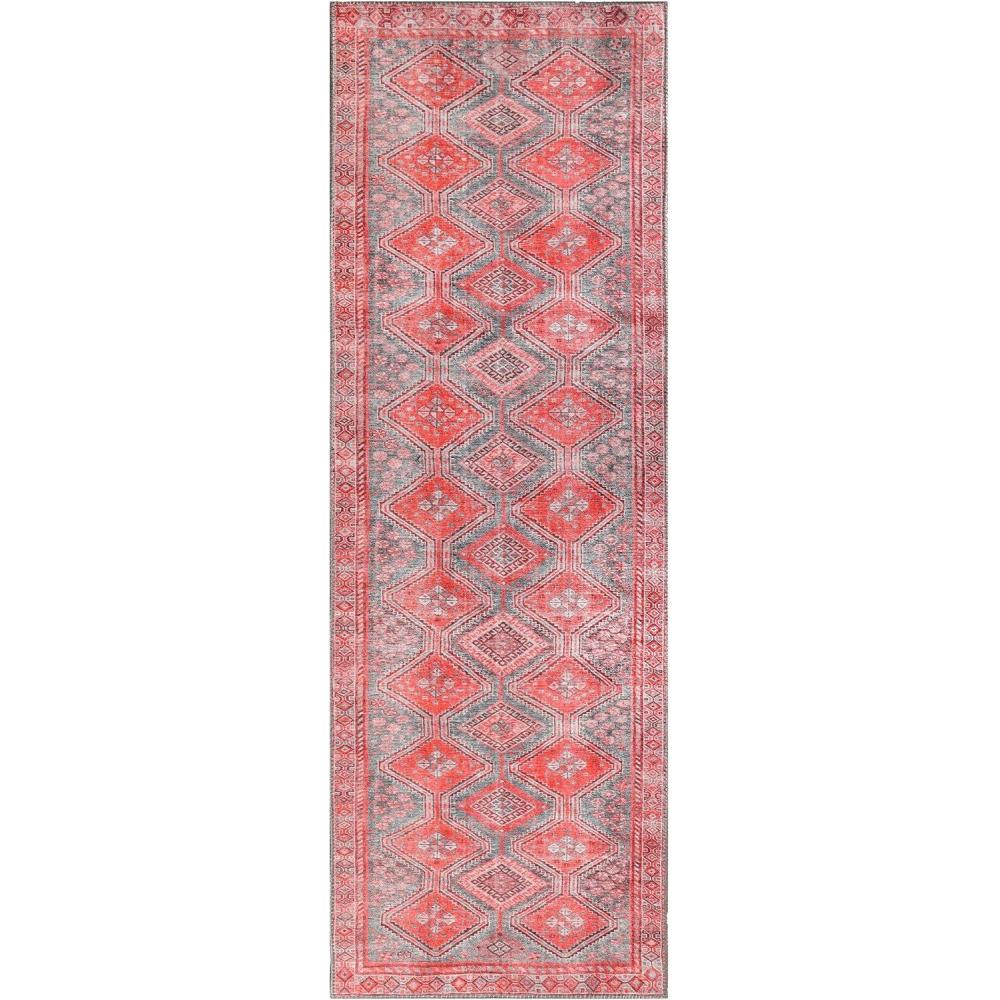 imageSuperior Small Indoor Area Rug Modern Floor Decor for LivingDining Bedroom Kitchen Office Entry FlatWeave Medallion Wildlife Cotton Backing Copley Collection 3 6quot x 5 6quot BrownCrimson Red