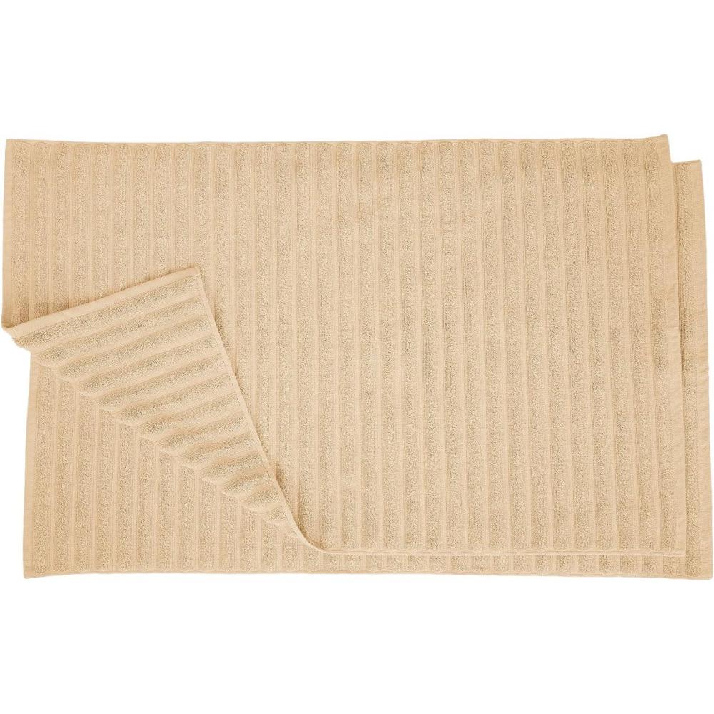 imageSuperior Striped Bath Mat 2Pack 100 Combed Cotton Luxury Spa Ribbed Texture Durable and Washable Bathroom Mats  Aster Blue 22quot x 35quot eachCamel