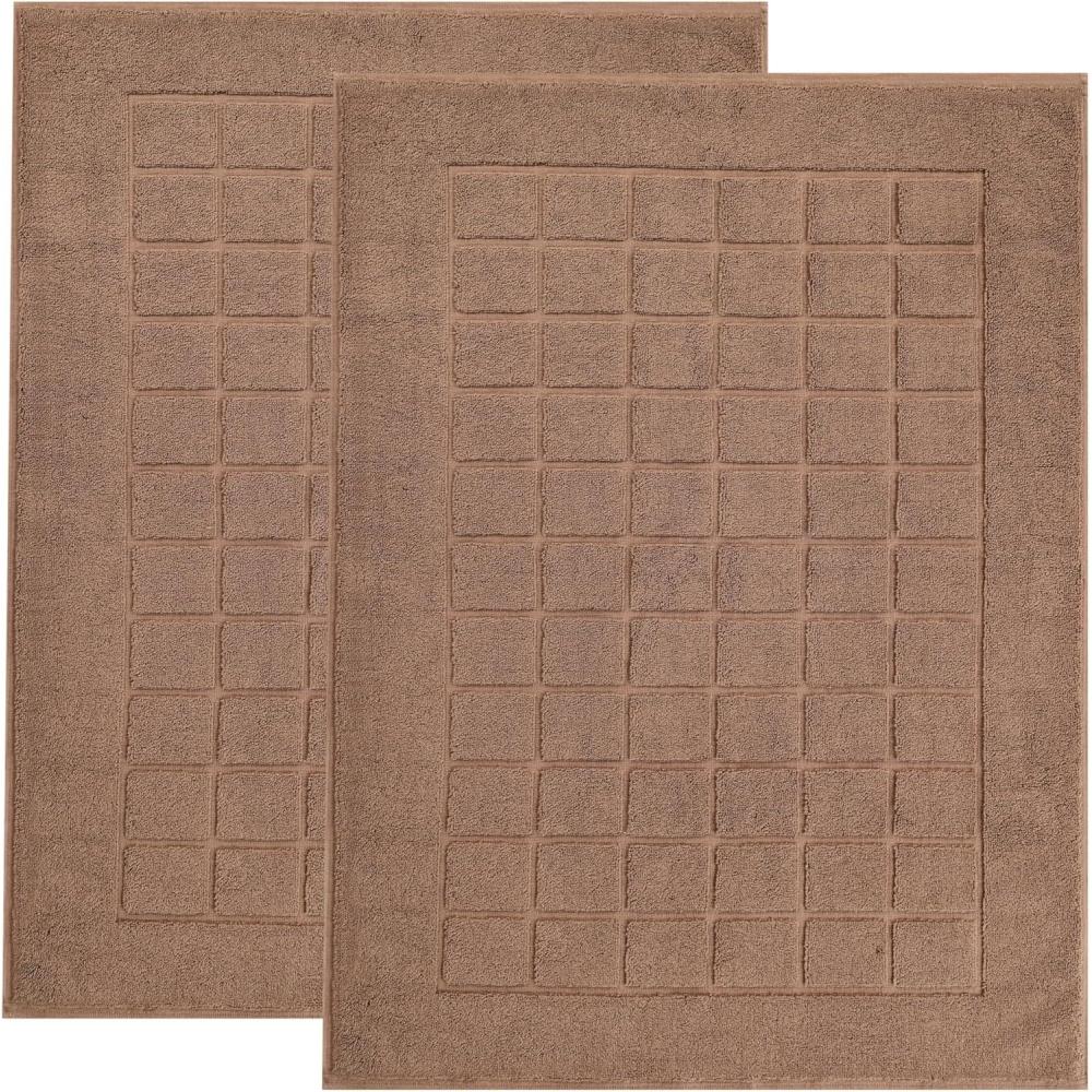 imageSuperior Striped Bath Mat 2Pack 100 Combed Cotton Luxury Spa Ribbed Texture Durable and Washable Bathroom Mats  Aster Blue 22quot x 35quot eachChocolate