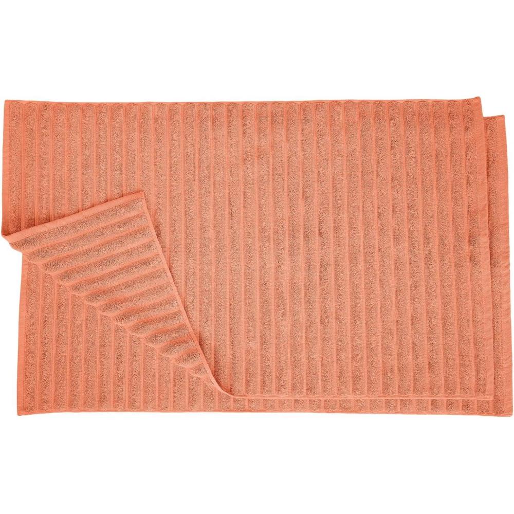imageSuperior Striped Bath Mat 2Pack 100 Combed Cotton Luxury Spa Ribbed Texture Durable and Washable Bathroom Mats  Aster Blue 22quot x 35quot eachCoral