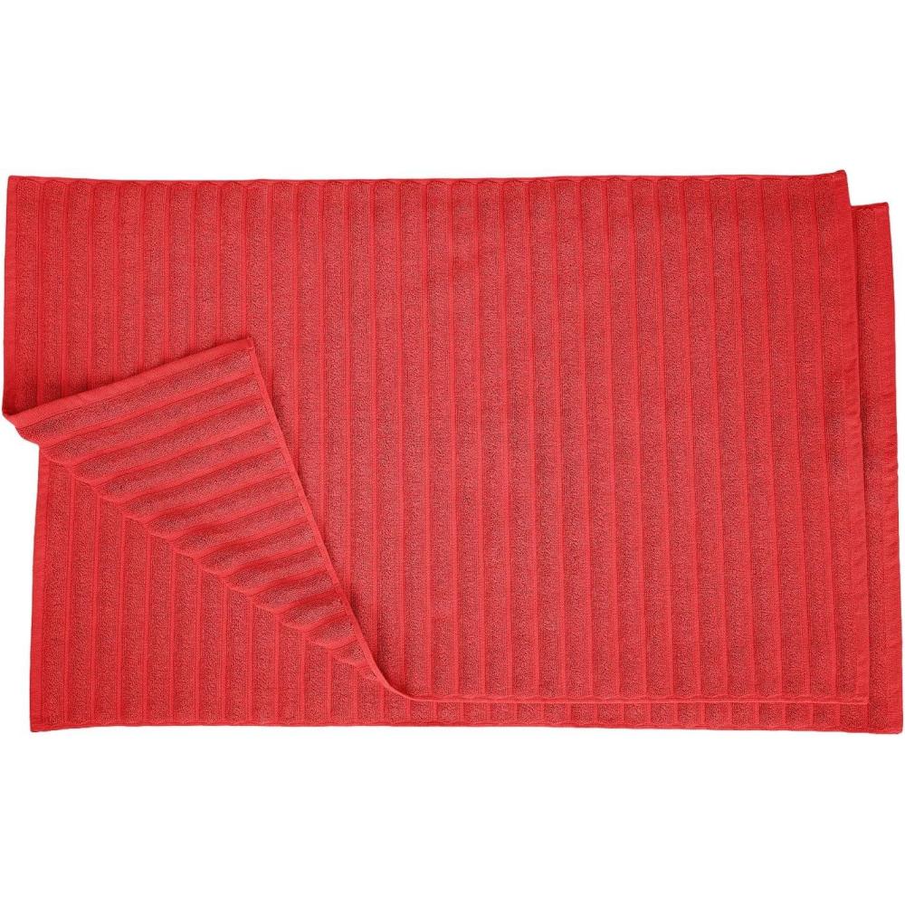 imageSuperior Striped Bath Mat 2Pack 100 Combed Cotton Luxury Spa Ribbed Texture Durable and Washable Bathroom Mats  Aster Blue 22quot x 35quot eachCranberry