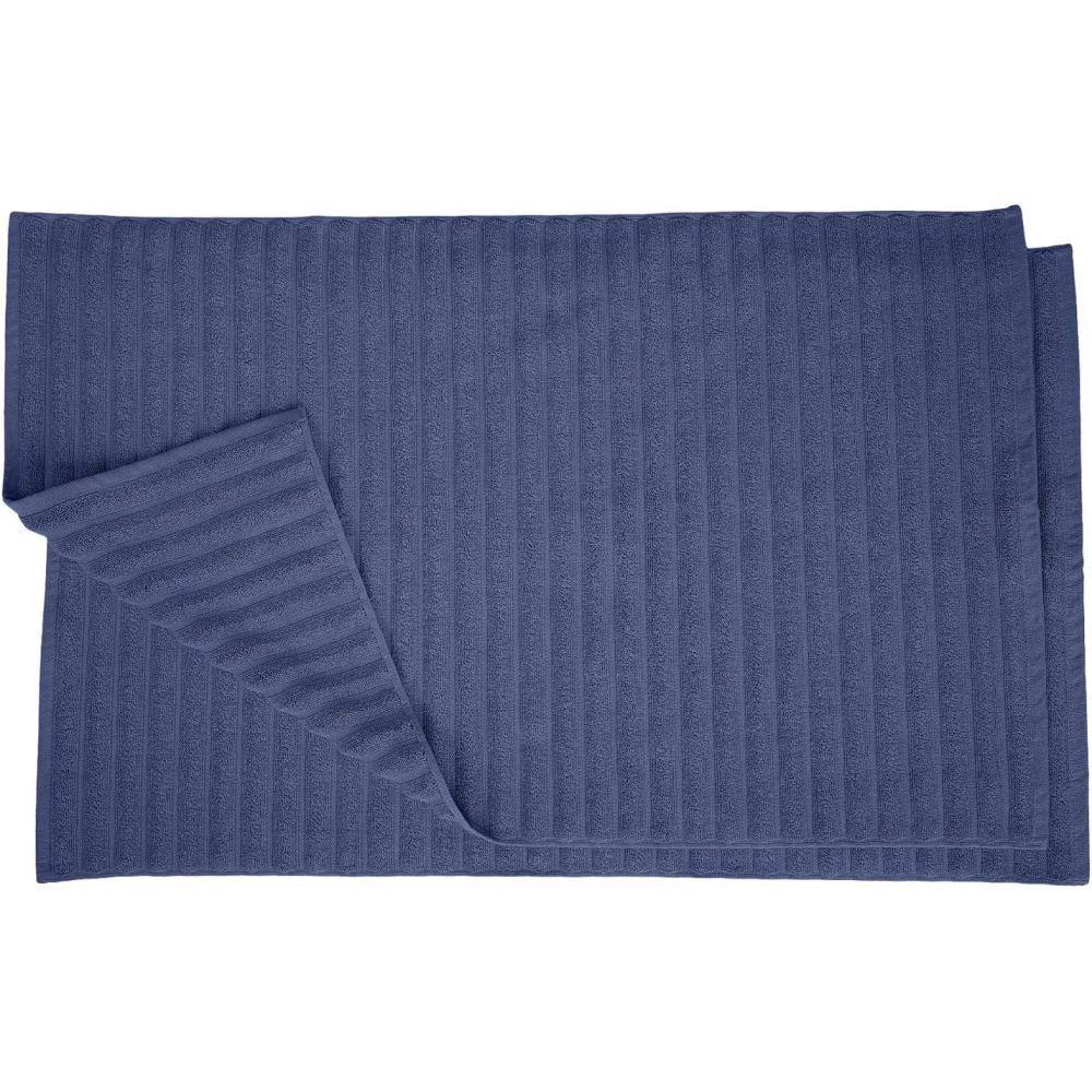 imageSuperior Striped Bath Mat 2Pack 100 Combed Cotton Luxury Spa Ribbed Texture Durable and Washable Bathroom Mats  Aster Blue 22quot x 35quot eachNavy Blue
