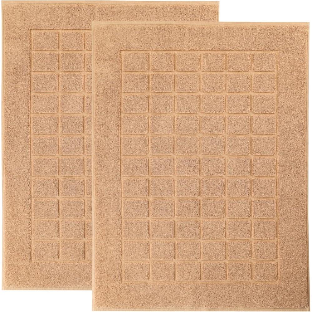 imageSuperior Striped Bath Mat 2Pack 100 Combed Cotton Luxury Spa Ribbed Texture Durable and Washable Bathroom Mats  Aster Blue 22quot x 35quot eachRust